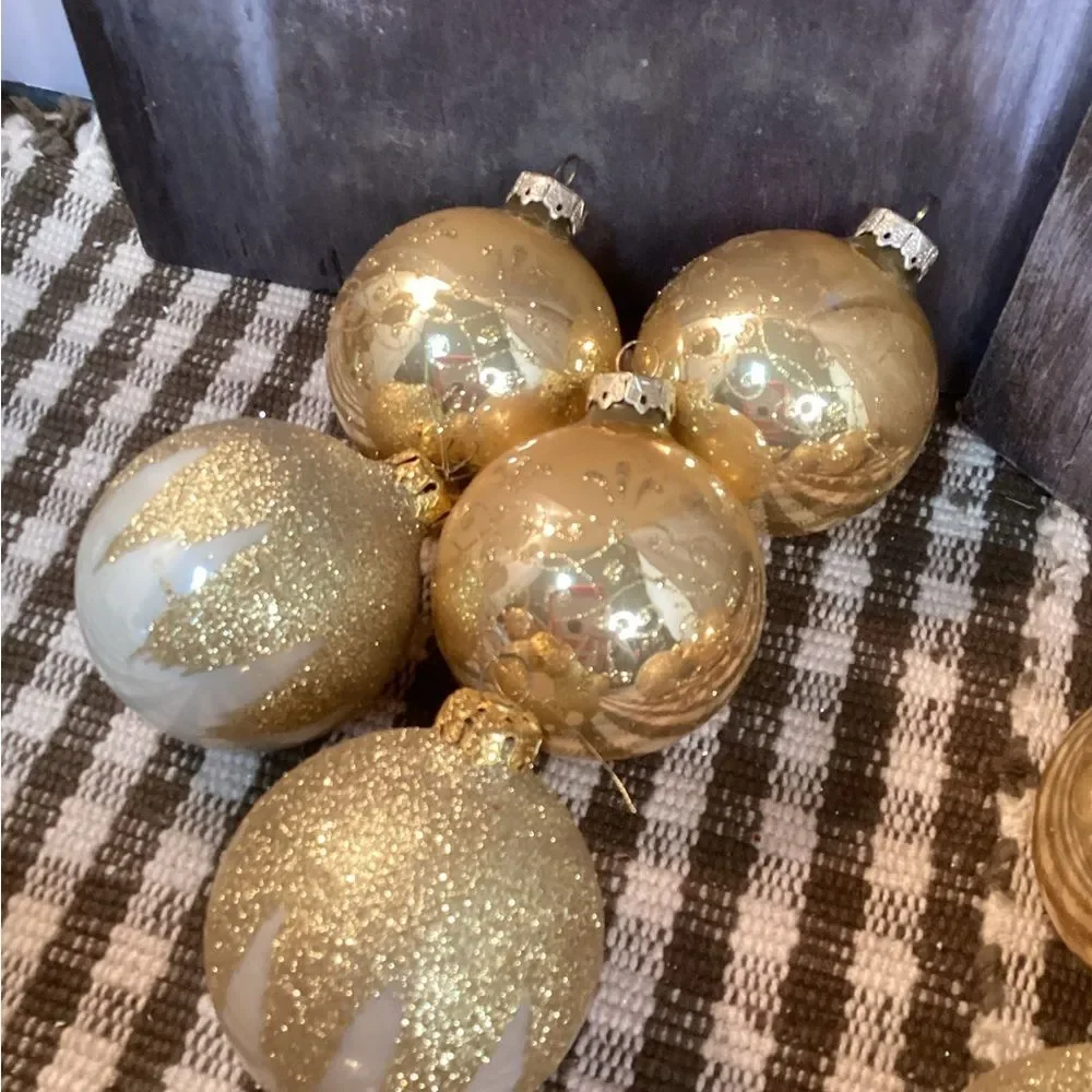 Elegant Gold Vintage Glass Holiday Ornaments 3 Different Designs (12 Total)